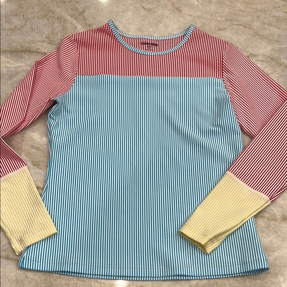 NEW Lands’‎ End Striped Rash Guard Blue Red Yellow Breton Stripe Women's XS